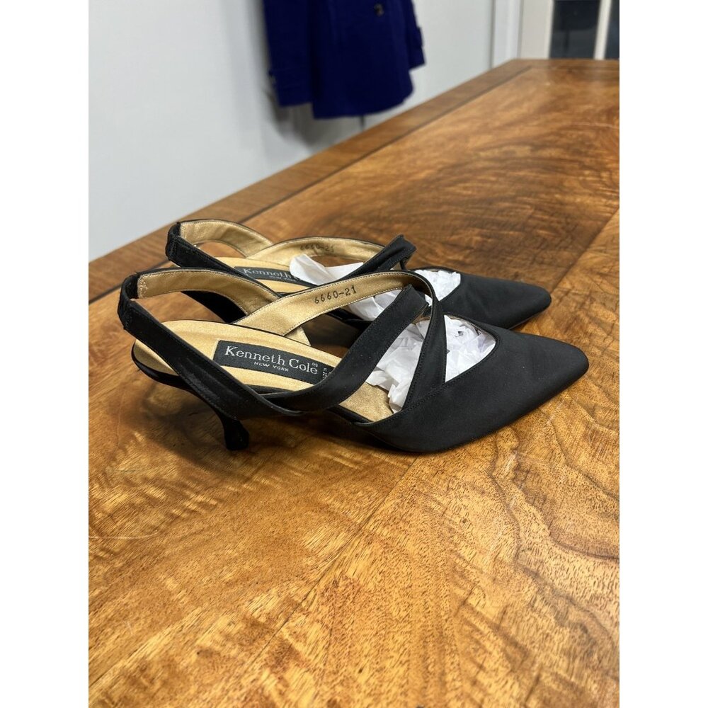 Vtg 90s Kitten Heels Black 8 Fabric Pointed Toe Fairy Mermaidcore Party Witchy - Picture 2 of 9